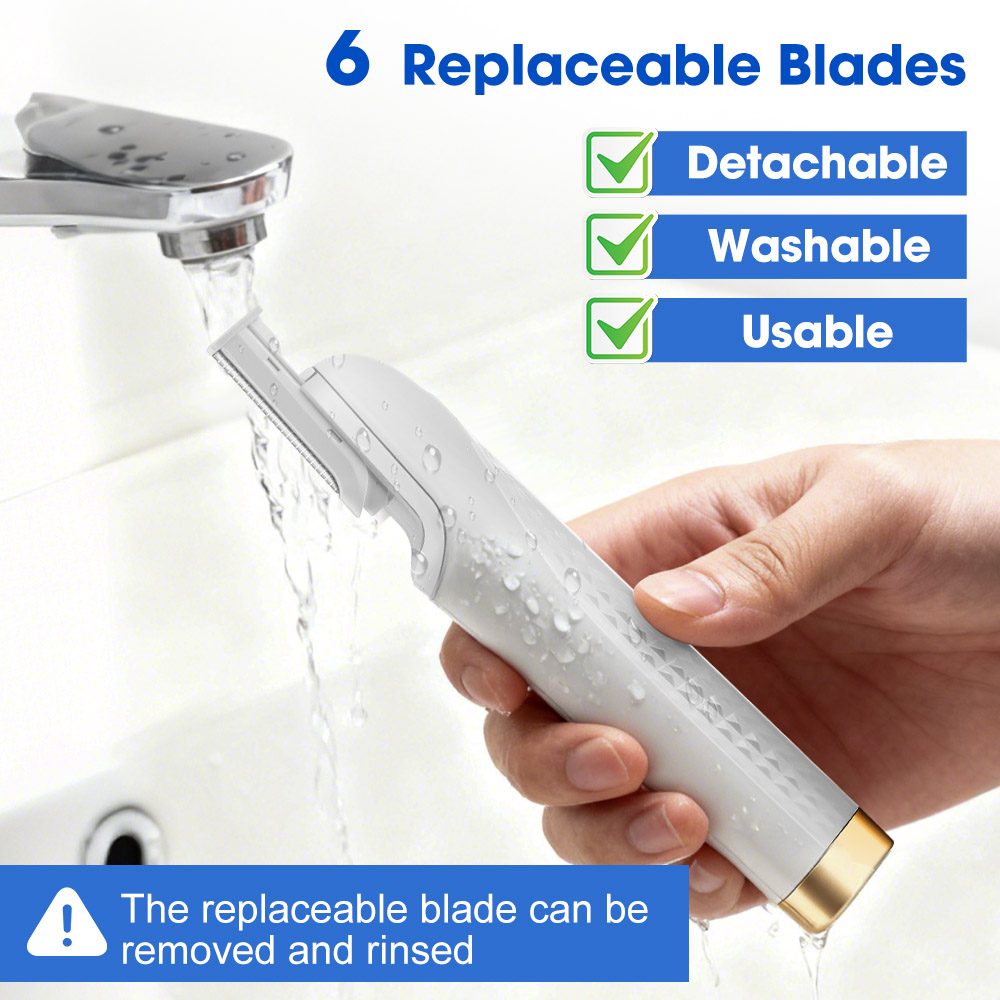 Electric Sonic Dermaplaning Razor for Women Facial Exfoliation Hair Remover LED Portable Shaver with 6 Cutter Heads for Skin