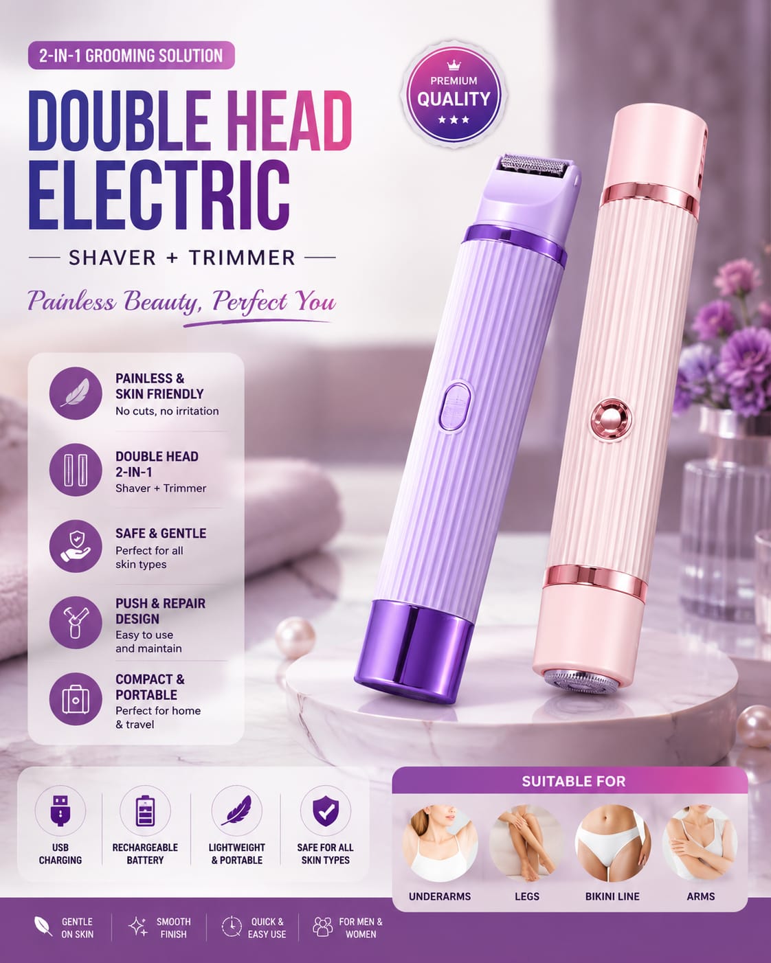 Double Head Electric Shaver For girls